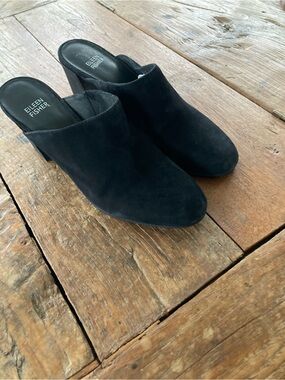 Eileen Fisher | Prana Black Suede Slip-On Block Heel Mules
